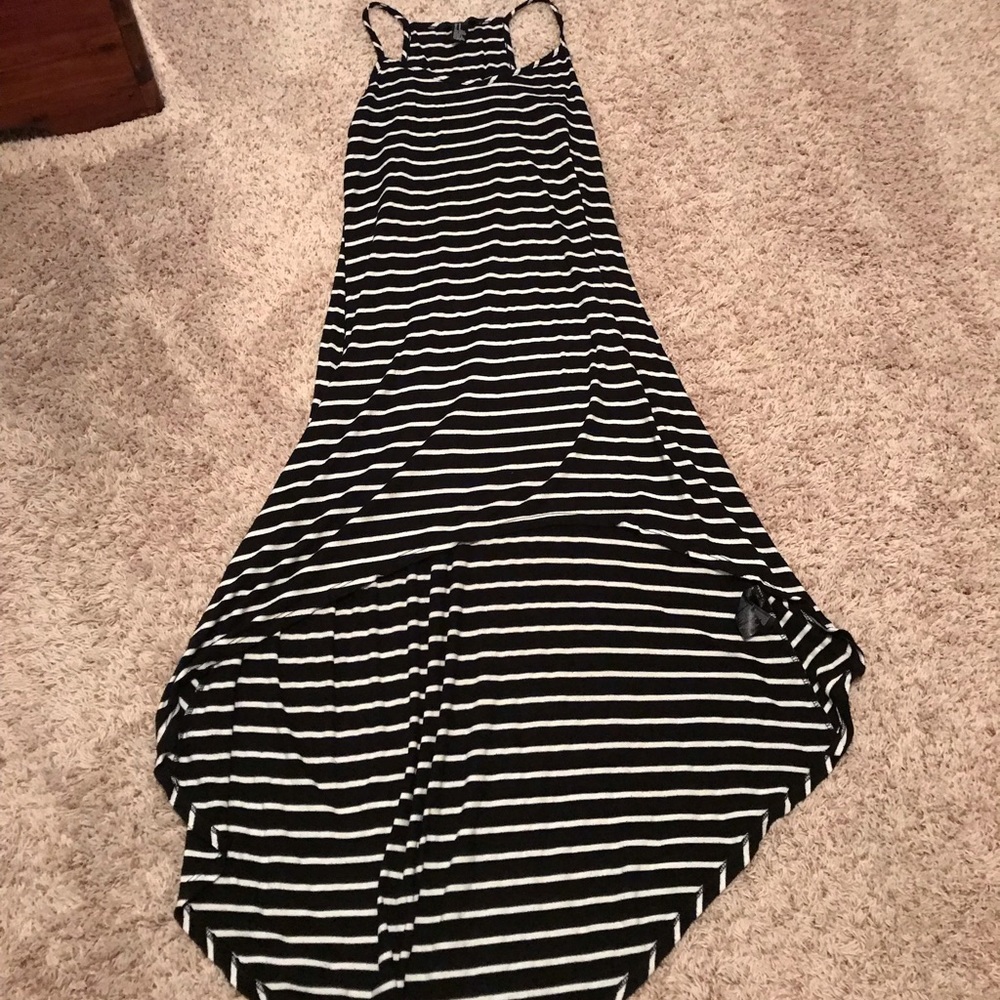 Black and White Striped High-Low Dress